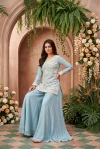 Raakhi By Aurraa Chinon Beads Work Designer Sharara Suits
